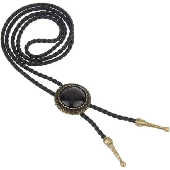 NEW MENS Bolo Tie Cowboy Necklace Leather Necktie Western Agate Bolo Tie - Picture 5 of 8